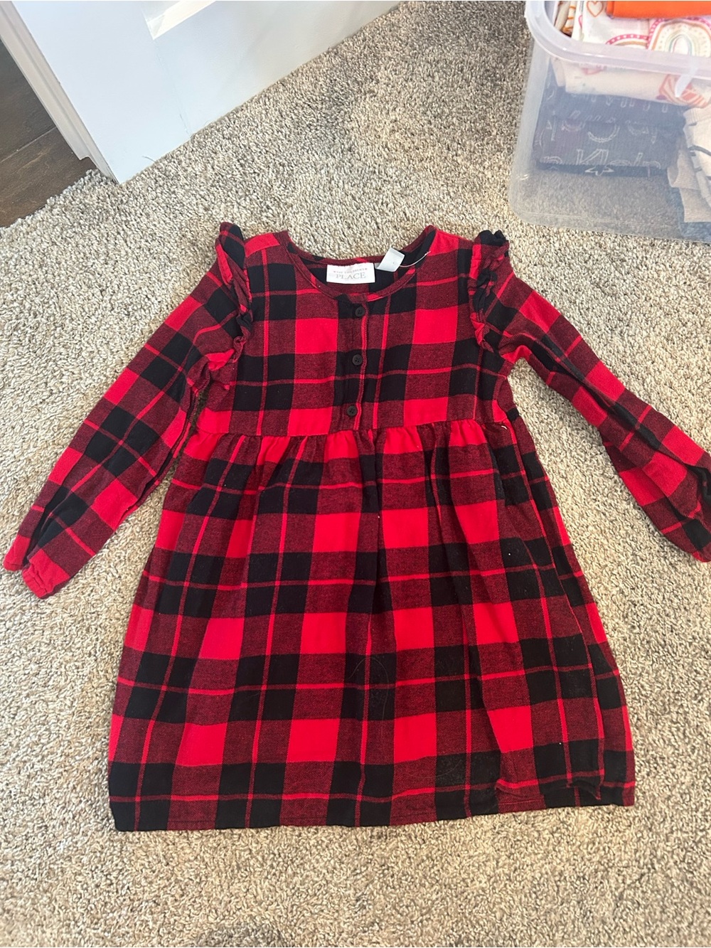 Girls Red & Black Plaid Long-Sleeve Dress